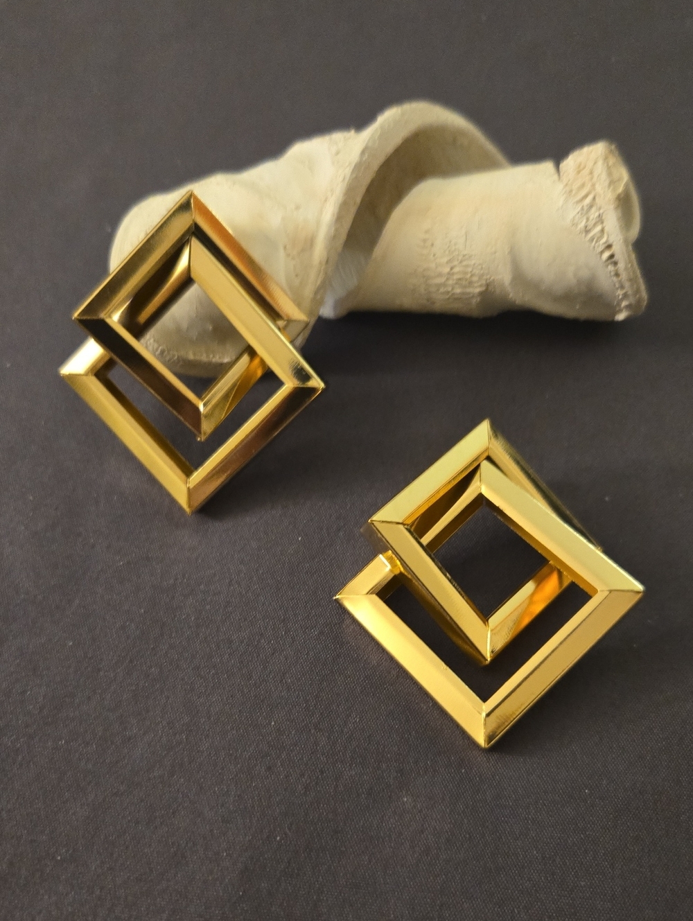 Gold Geometric Double-Square Stud Earrings - Women Jewelry